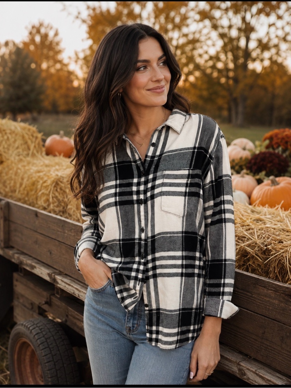 Bass Black and Cream Plaid Flannel Button-Down Shirt